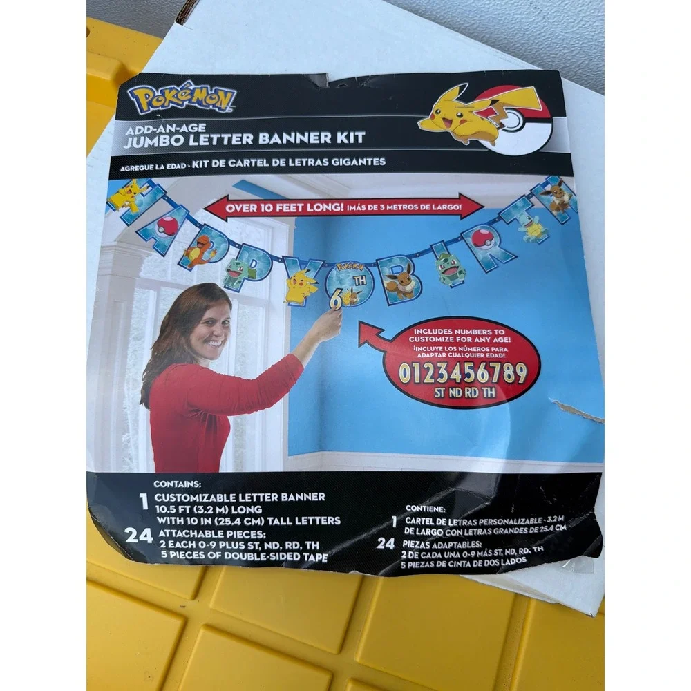 Pokemon Add-An-Age Jumbo Letter Banner Kit Amscan 10.5ft Birthday Party Pikachu